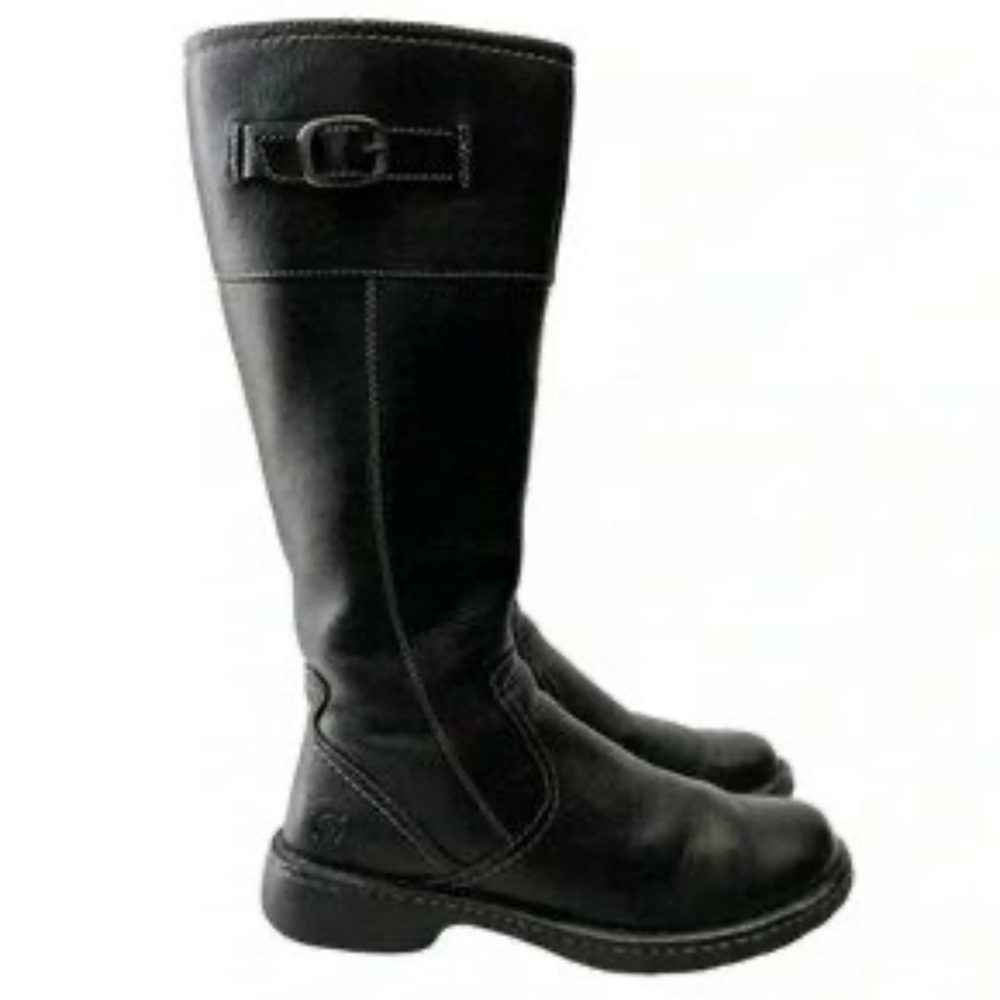 Born tall equestrian riding leather boots size 8 side zip buckle hardware